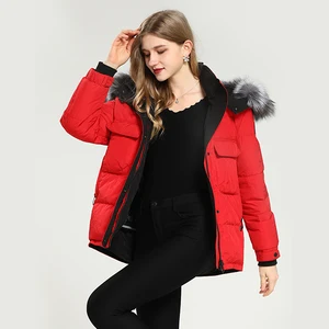 Ladies Winter Warm Down Jacket, Hooded Red Mink Lined Down Jacket