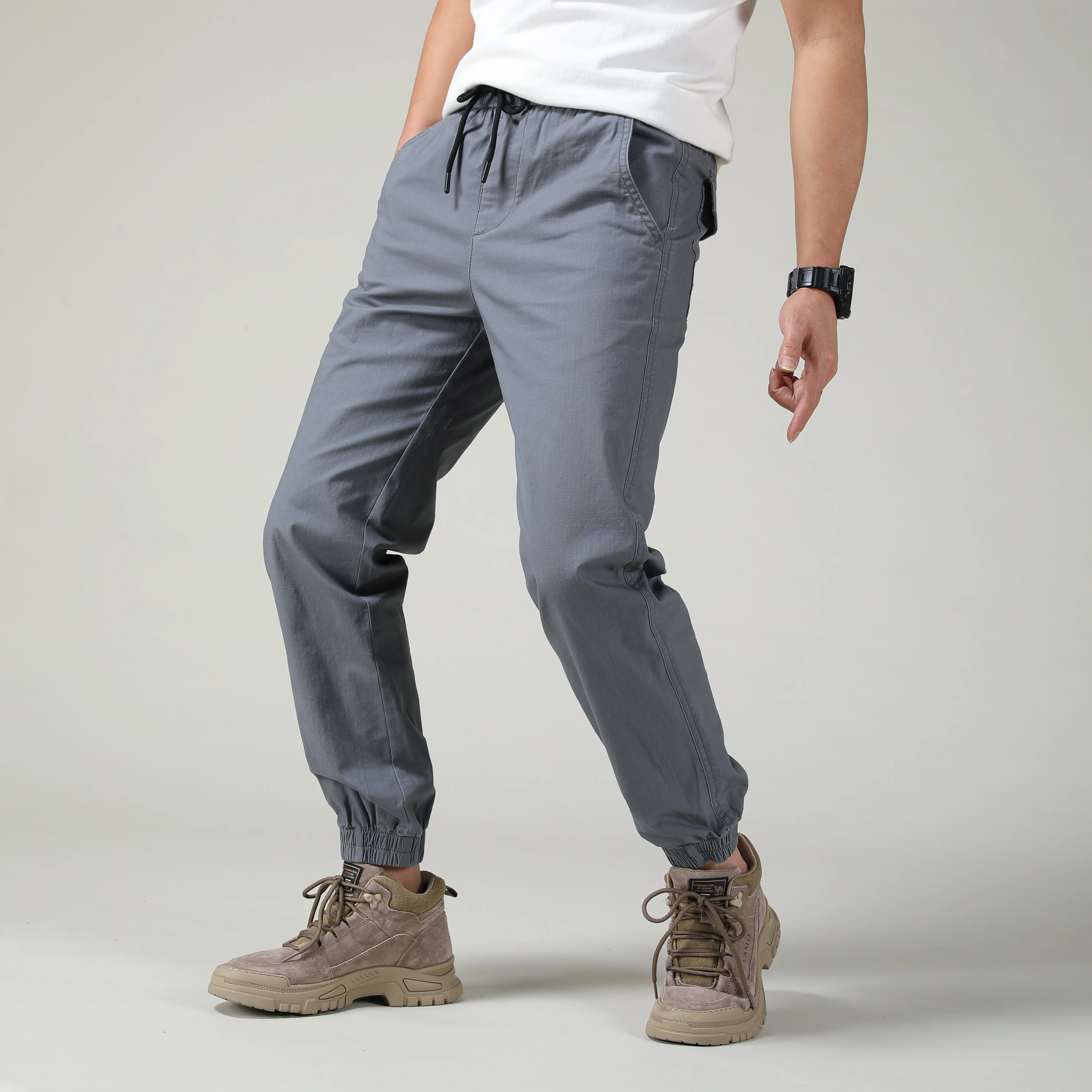 Men 2024 Spring Mens Cotton Drawstring Straight Leg Pants Washed And