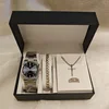 Silver black watch + silver accessories + box
