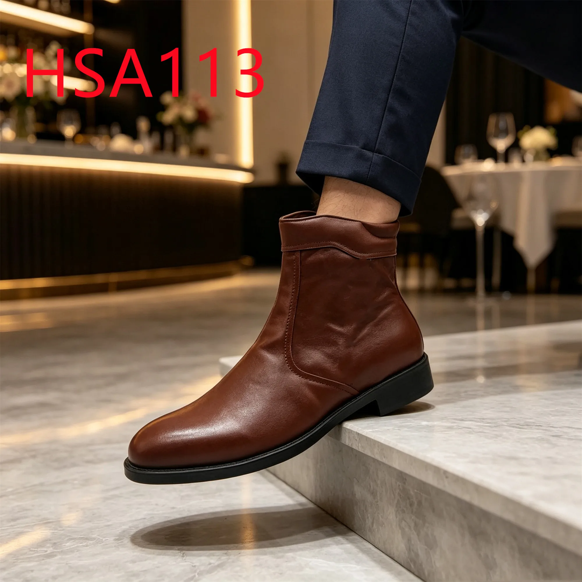 HY, мужские кожаные туфли коричневого цвета в стиле «slip-on» с острым носком, популярные в ОАЭ. Верх из натуральной кожи полного зерна. Высота 7 дюймов. Униформа Hua Singh. Артикул HSA113