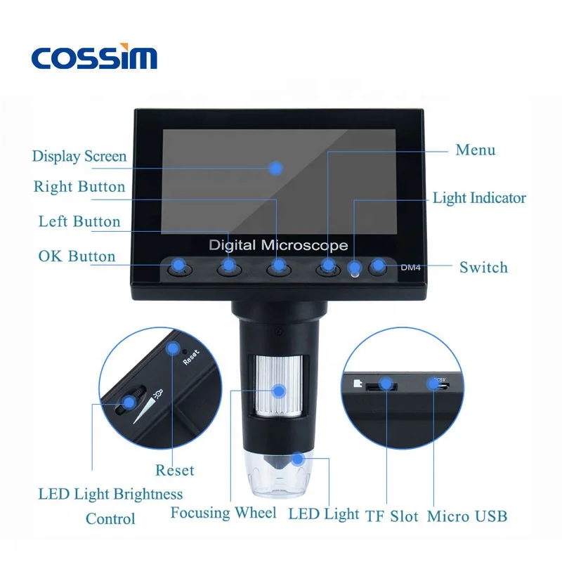 Good Quality 4.3 inch Portable Desktop Screen Magnifier Digital Microscope 1000X with LCD Display and Built-in Lithium Battery