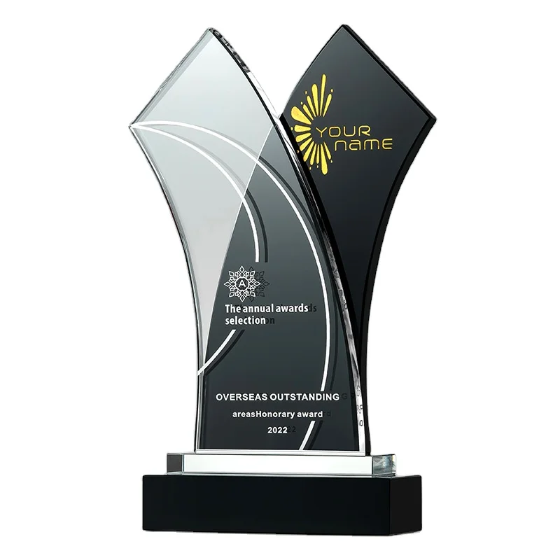 Factory Cheap Logo Printed Crystal Trophy 3 Colors Award For Company Souvenir