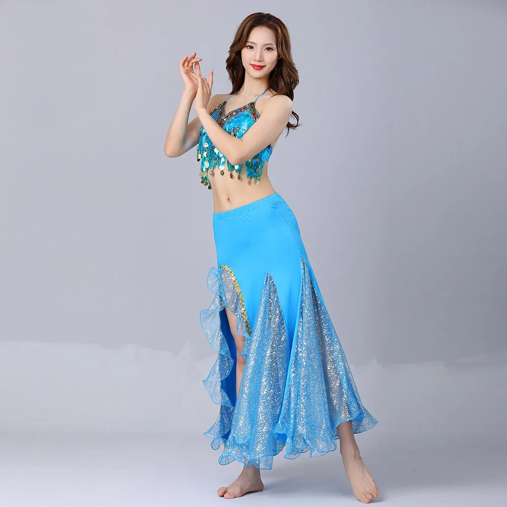 Ensemble Danse Du Ventre Femme - Haut Débardeur Pailleté Et Jupe En Mousseline - Costume Halloween Cosplay Cléopâtre