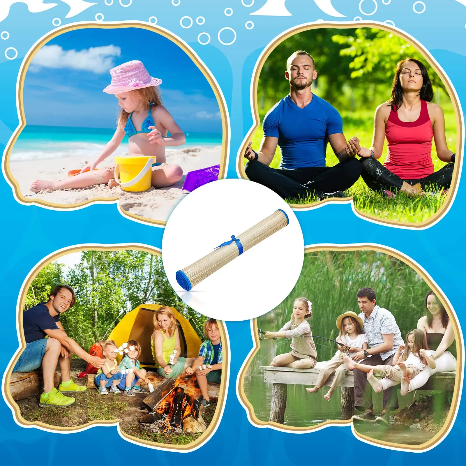 Bamboo Straw Beach Mat Wholesale Hiking Grass Travel Lightweight Beach