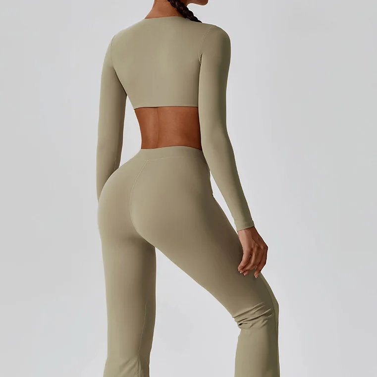 Top Yoga Femme Manches Longues – Crop T-shirt Sport Col V – Séchage Rapide – Nylon/spandex