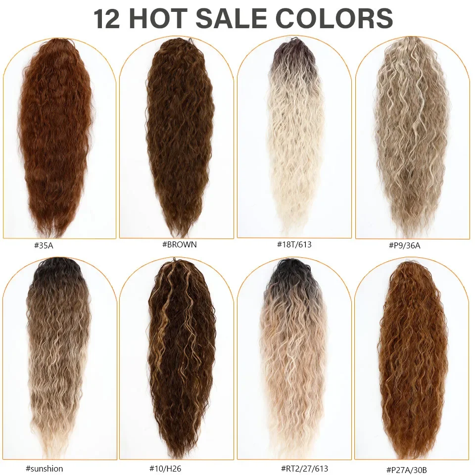 Water Wave Drawstring Ponytail Hair Extensions 170g 26in Curly Pony tail Natural Black Color 100 Brazilian Remy Human Hair 1B_voghion.com