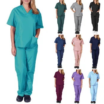 Short Sleeve Tops Jogger Pants Medical Hospital Nursing Scrub Uniforms Men Women Nurse Scrubs Set