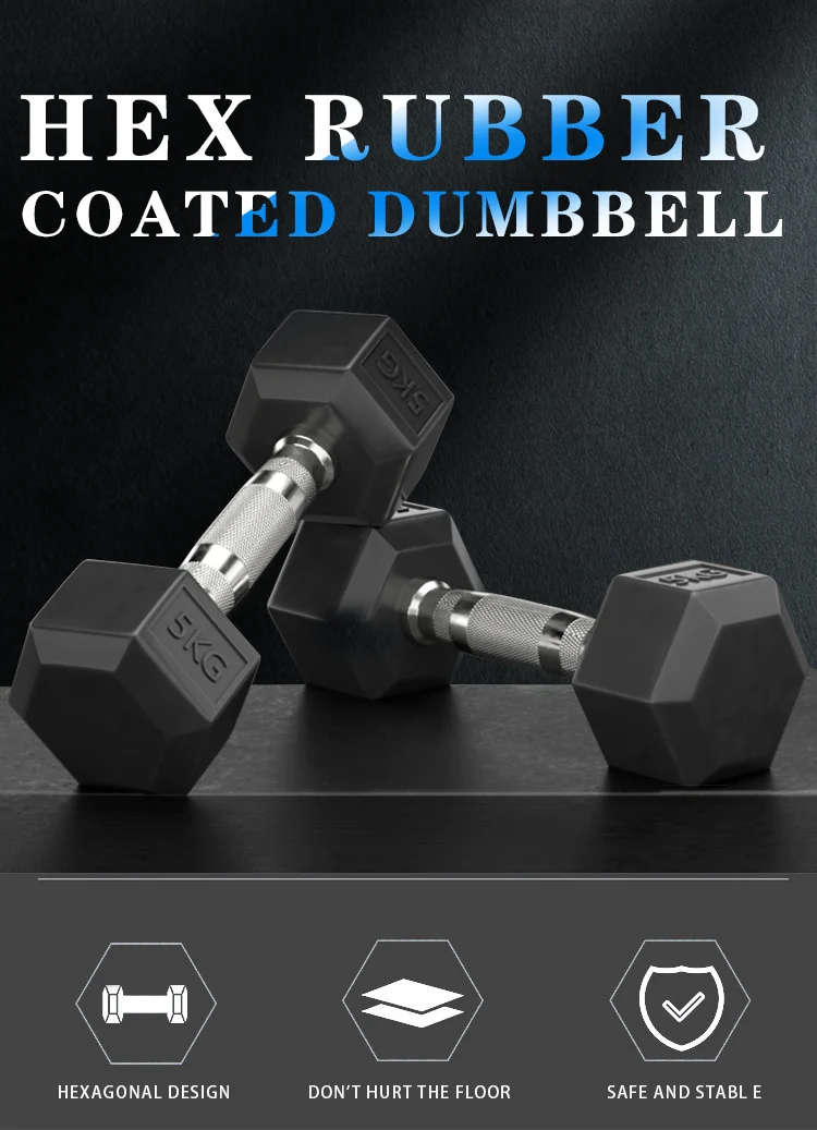 OEM Weight Lifting Rubber Coated 10kg Cast Iron Hex 15kg Dumbbell Set ...