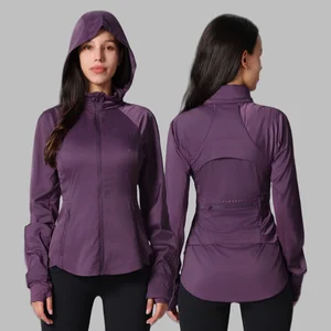 Custom Logo Ladies Waterproof Windproof Luxury Jacket  Full Zip up Hoodie Sports Gym Fitness Women Yoga Jacket with Thumb Holes