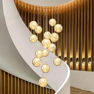 JACKSUN 15 Light LED Staircase Long Chandelier Glass Globe Bulbs Adjustable Length Hanging Lighting Fixtures