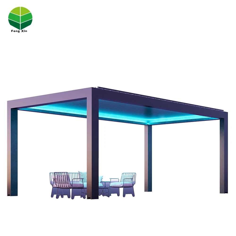 Garden Gazebo Outdoor Motorized Bioclimatica Alluminio Louvered Pergola Aluminum Roof With LED Light