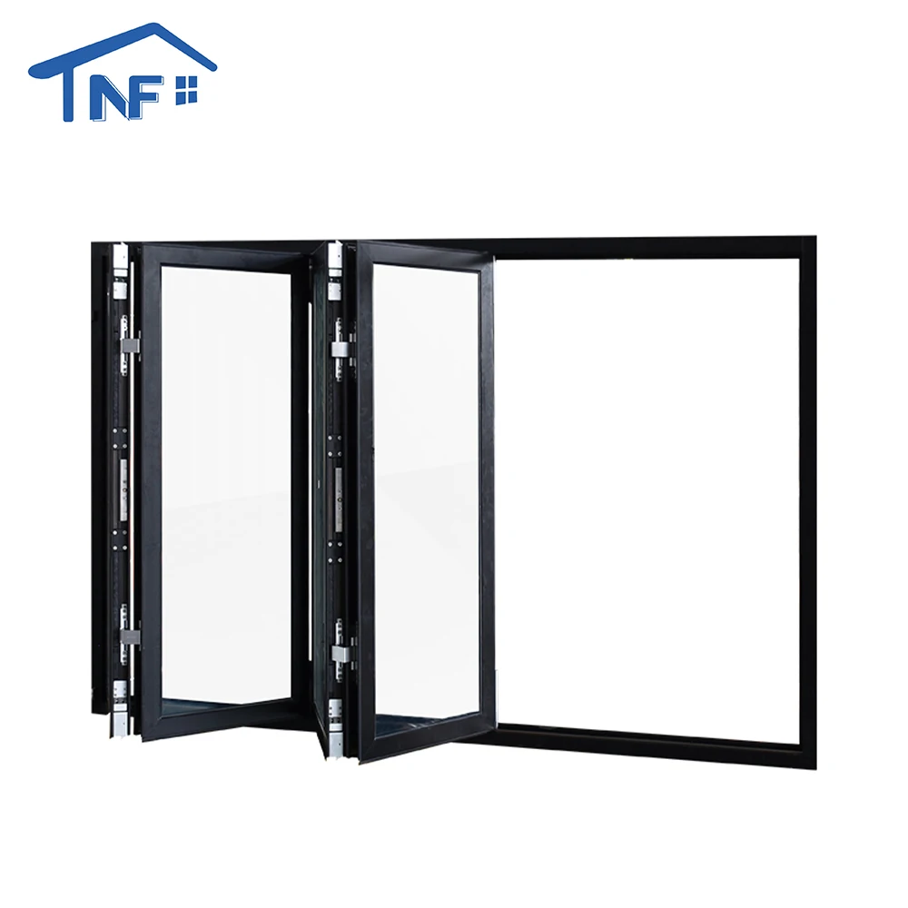 Modern Double Glass Folding Window with Bifold Hardware Insulated Roller Blind for Villa Use