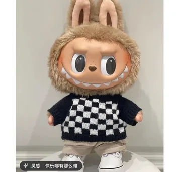Labubu Doll with 38cm Vinyl Plush Cartoon DIY Toy with Hanfu Dress Suit PVC PP Plastic Hat and Shoes for Kids