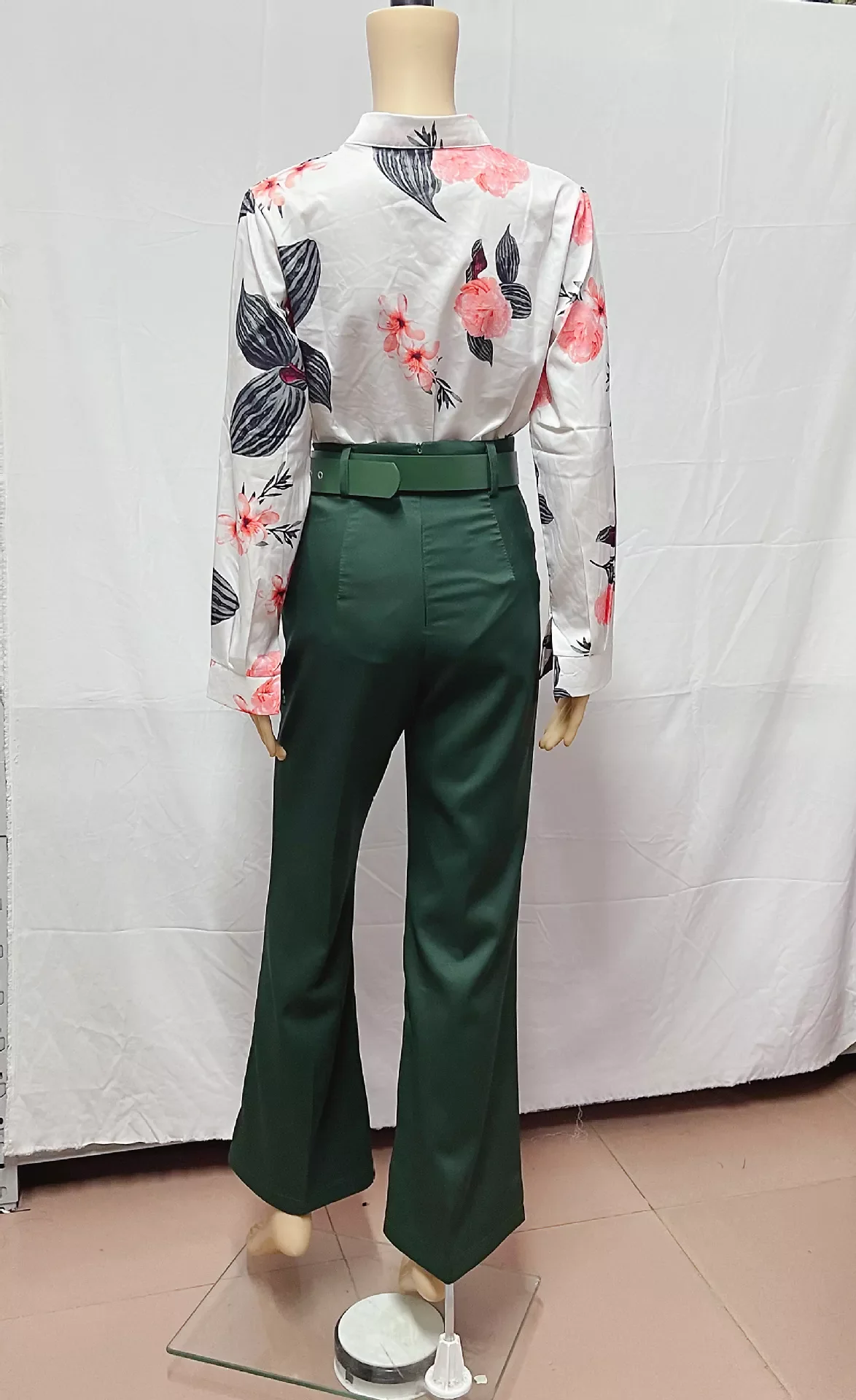 C7028 Latest Design Elegant Classic Two Piece Pants Set Women Long Sleeve Ladies Shirt and Pants Suit