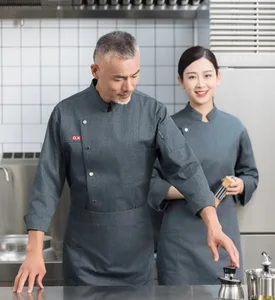 High-End Newest Comfortable Button Closed Solid Color Round Collar Cake Chef Uniform Hotel Bar Canteen Chef Coat