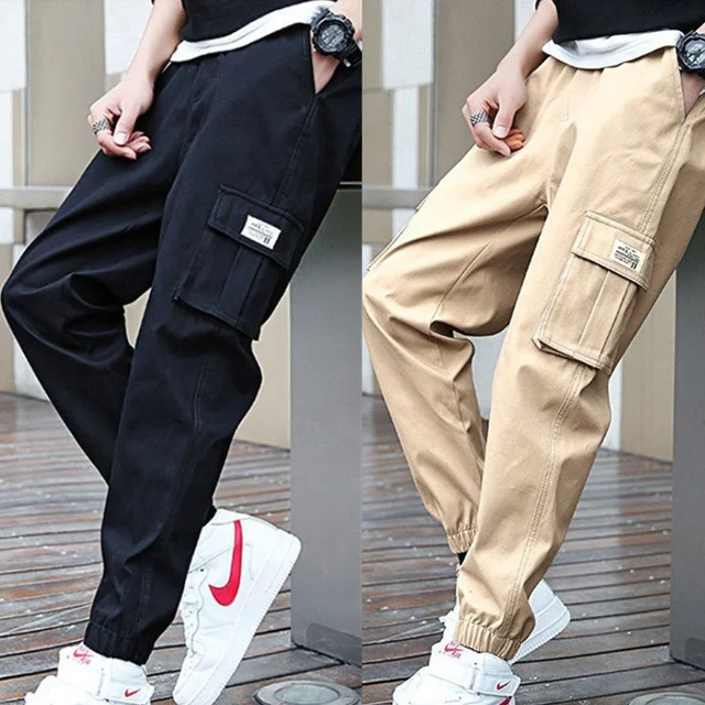 Youth overalls Youth baggy ankle sweatpants Student thermal pants flannel pants men's plus-size casual pants
