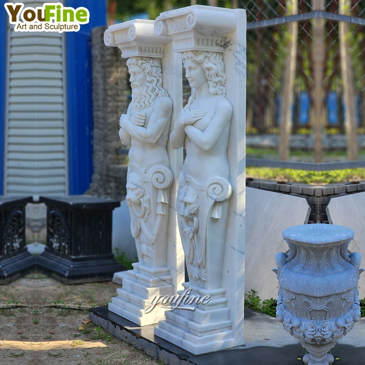Large Home Decoration Hand Carved Marble Woman Figure Statue Pillar Column for Sale