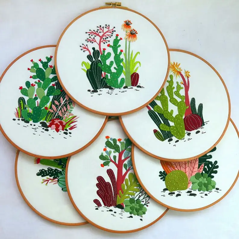 Lyc-2735 и изображением мультяшного кактуса, с вышивкой в виде рисунка швейный набор «сделай сам», ручное теснение, наборы для вышивания, для начинающих