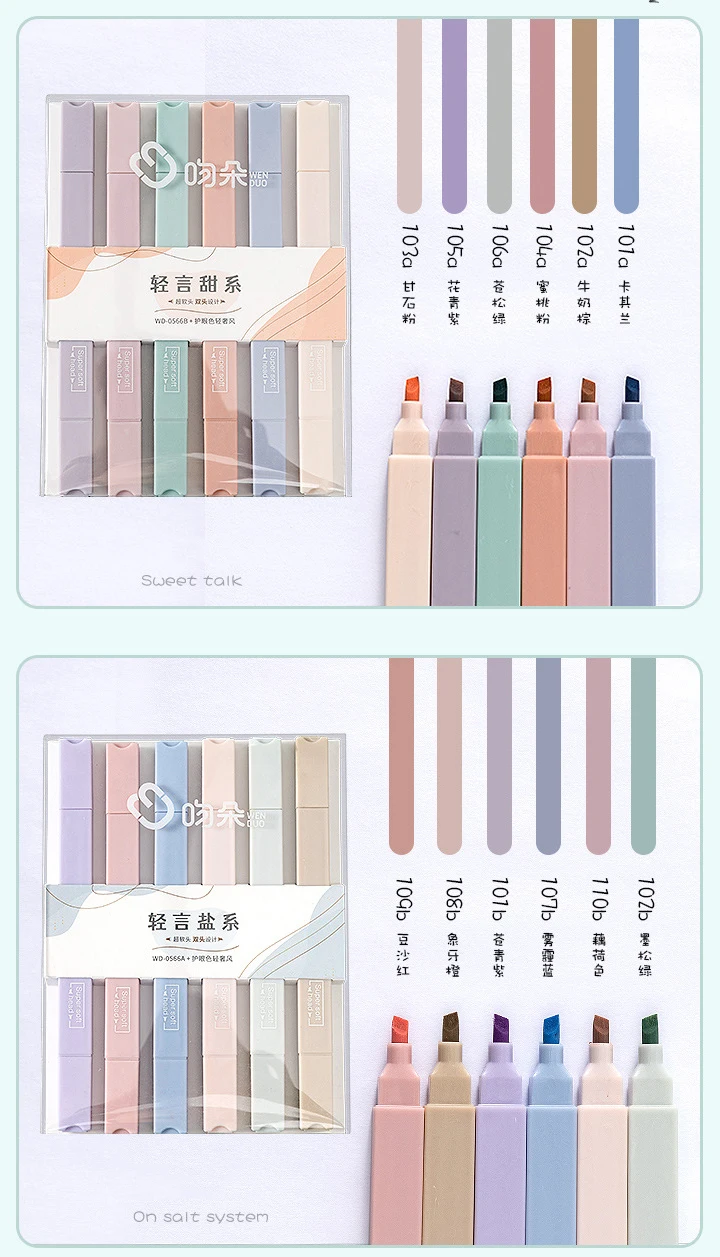 Mini Highlighter Set Macaron 6 Color Light Color Highlighter Student Mark Eye Protection Cute Stationary