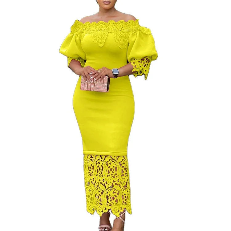 Alibaba.com: Global Lover AT_C8524 Maxi Yellow Off Shoulder Irregular  Evening Dress, Vintage style with breathable fabric and lace decoration.  Fast delivery and customized packaging options available.