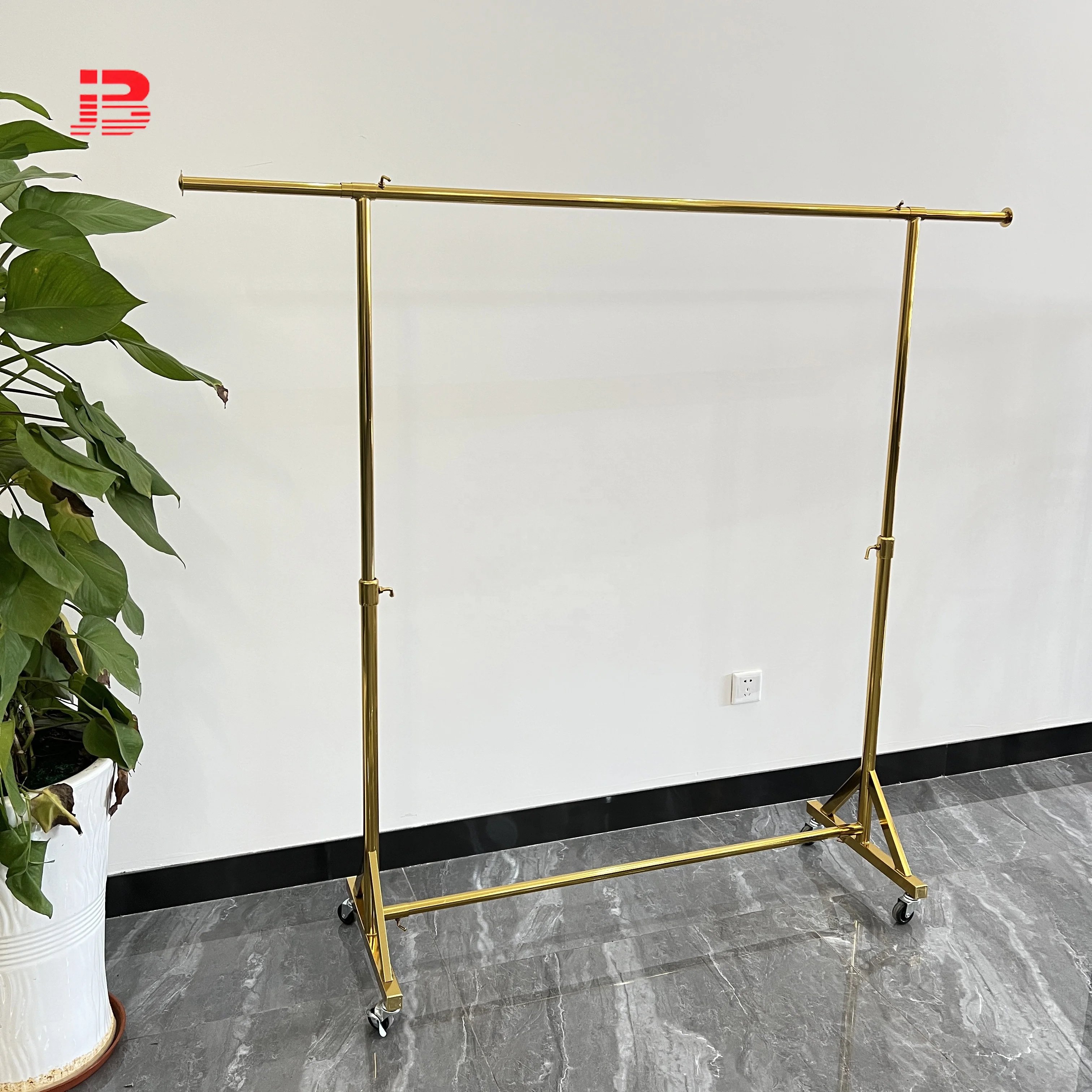 Metal clothing store display rack gold clothes hanging rack