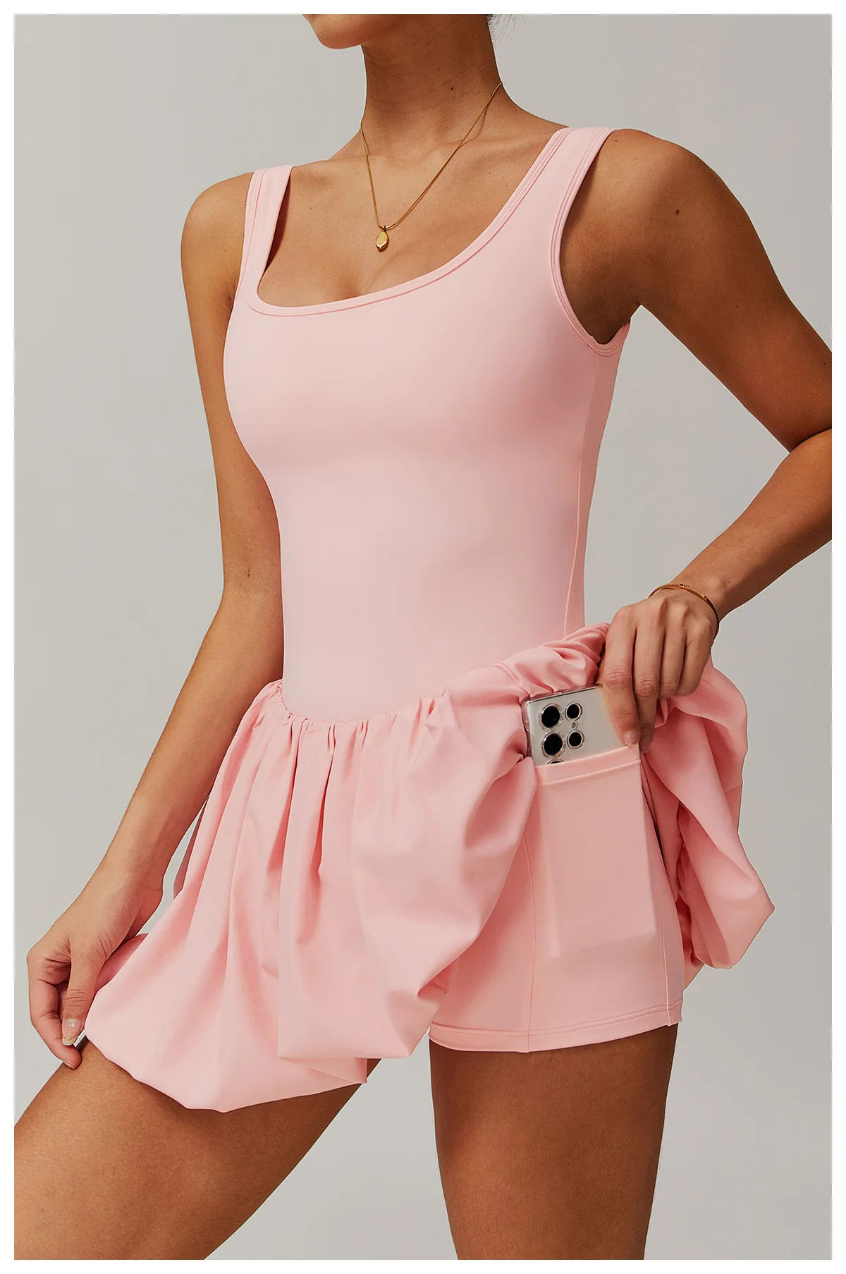 yoga dress with shorts FeatherFit-Air Peekaboo Cut-Out Pocket Multifunctional Athletic Dress With Built-In Shorts Yoga Pilates Summer Quick DryGlowmode