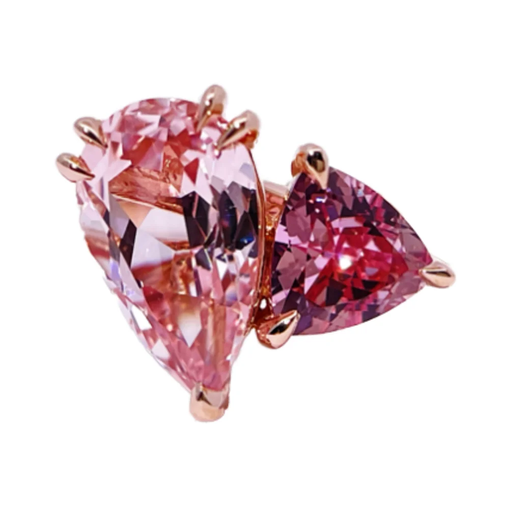 Tianyu Gems Two Stone Toi Et Moi Design Customized Luxury Lab Grown Pure Gold Color Pink Sapphire Ring 18K for Women