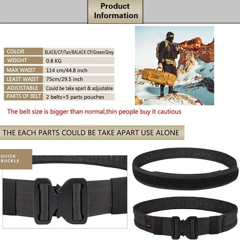 Adjustable Double-layer Nylon Tactical Belt Premium Quick Release Rigger Heavy Duty Belts for Men Security Duty Equipment