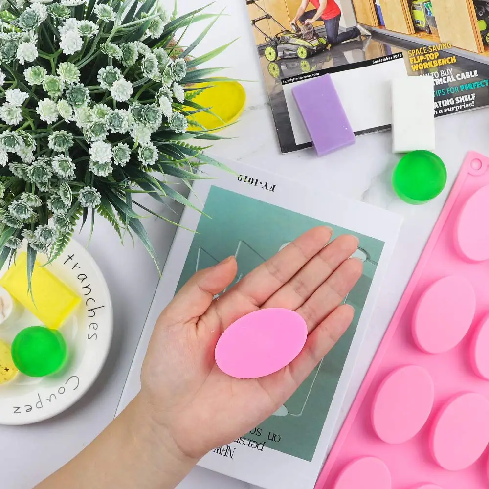 3 шт., силиконовые формы для мыла, круглые прямоугольные овальные формы для мыла ручной работы, для мыла, конфет, шоколадного торта, с запечатанными пакетами, розовые