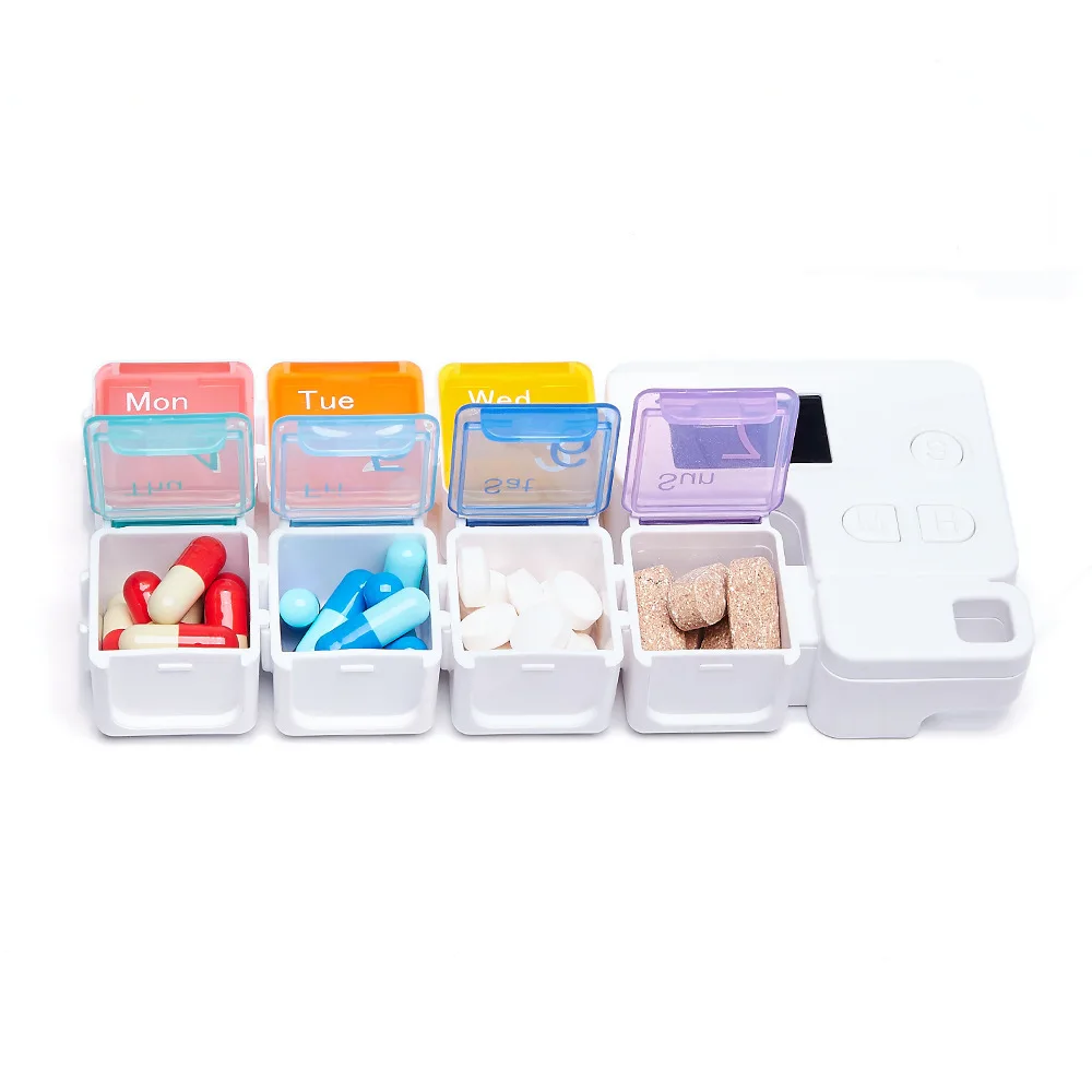 New 2024 Bpa Free One Week 14 Compartment Pill Box With clear Electronic Timer Vitamin Fish Oil Supplement Organizer