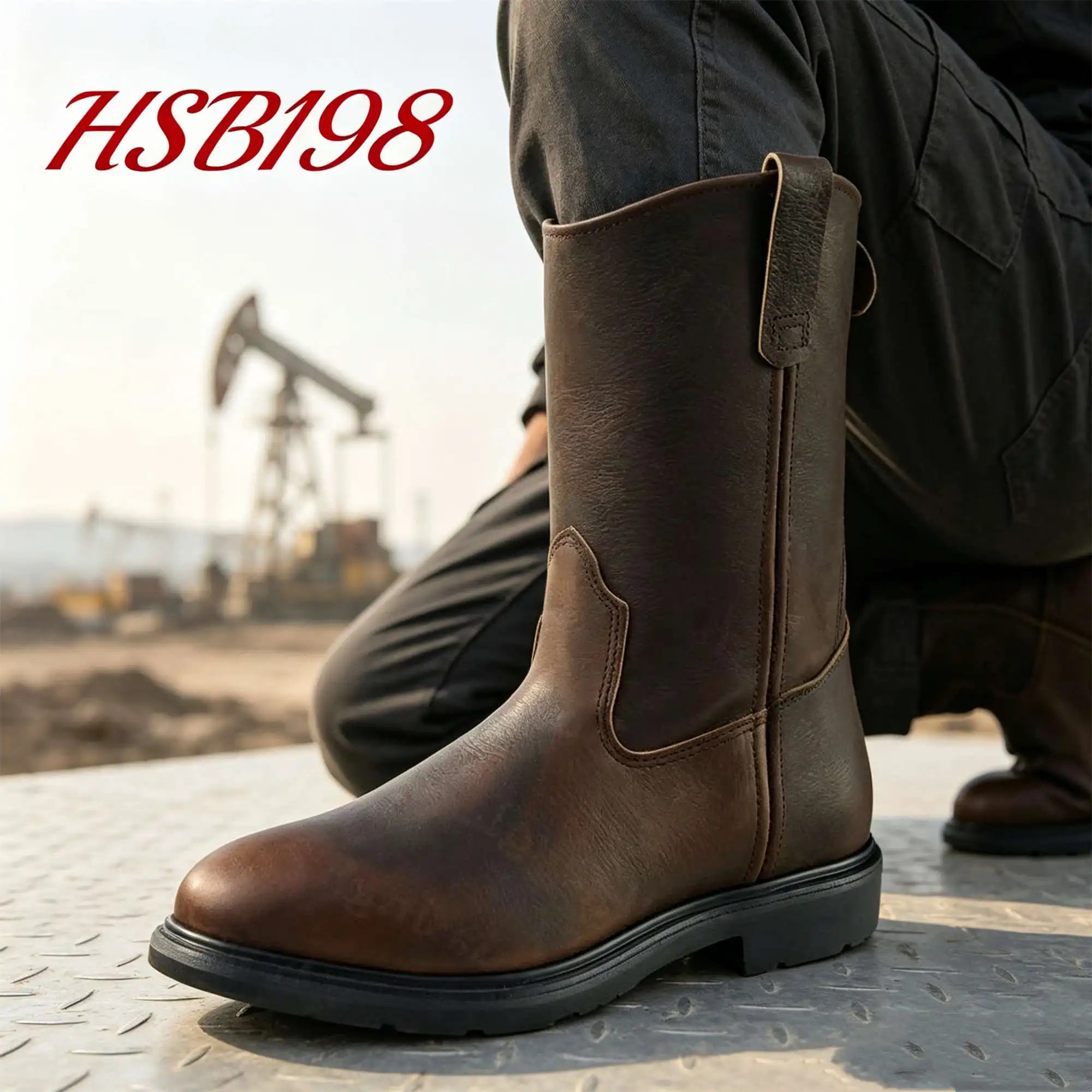 ZYF,PNG Popular Quality Crazy Horse Leather Hua Singh Safety Boots Anti-smash&puncture Tall Shaft Brown Mining Work Boots HSB198