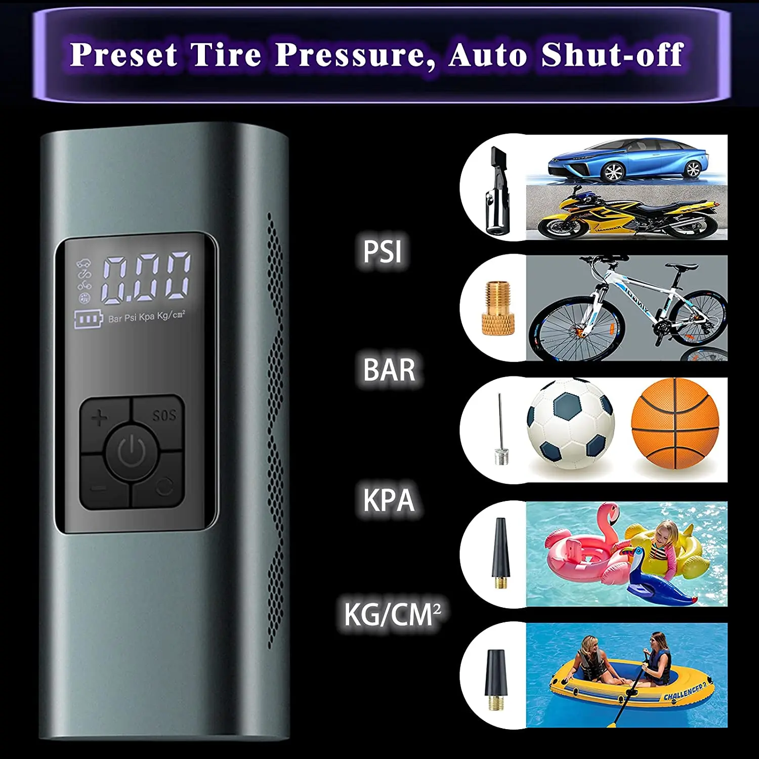 12V DC Wireless Air Compressor Auto Tyre Inflator Portable Air Pump with Digital Pressure for Car Tires Balloon