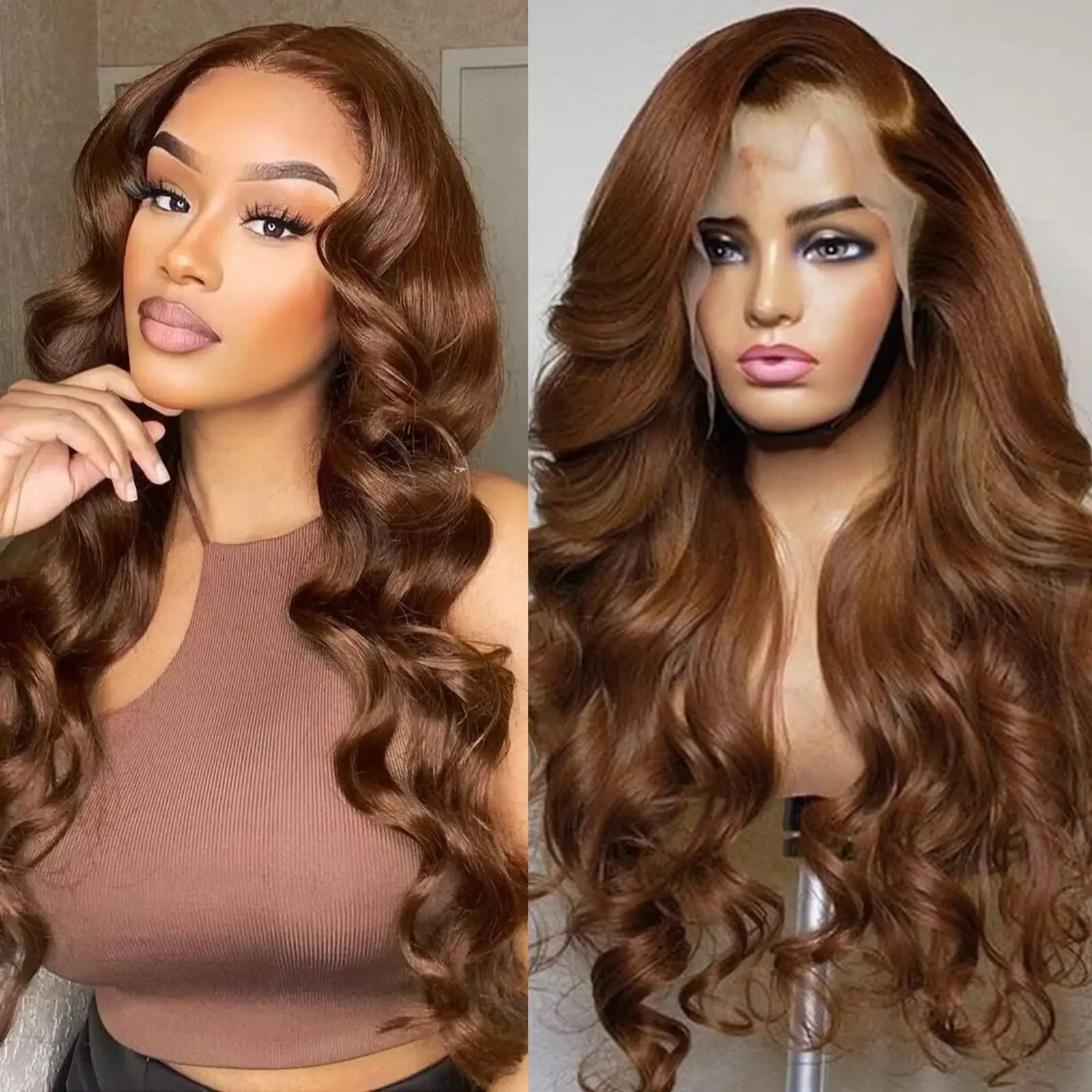 Body Wave Lace Frontal Perücke Dunkelbraun #4 Echthaar Perücken Transparent Lace Front Perücke 28 30 Zoll_voghion.com
