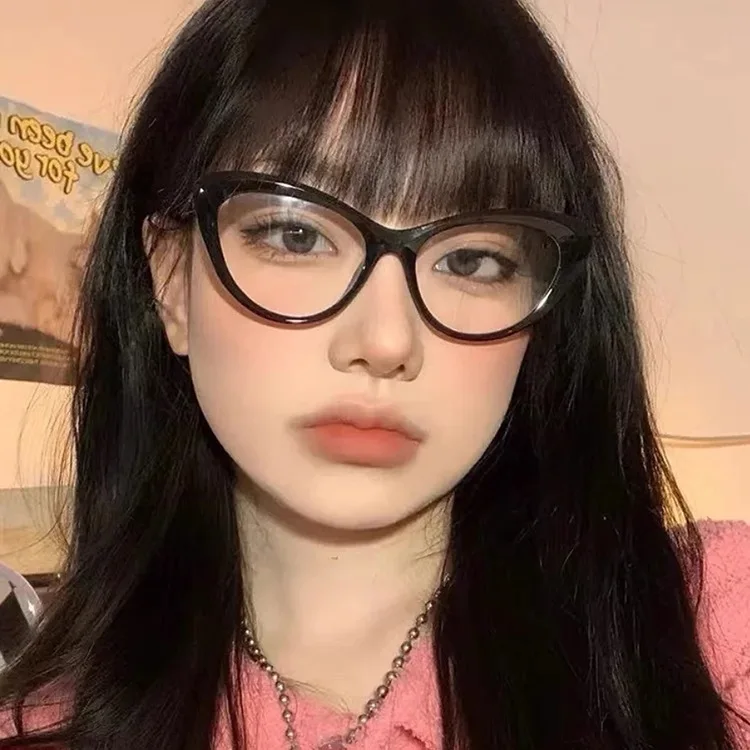2024 New Cute Pink Leopard Cat Eyeglasses Frame Female Fashion Glasses  Female Black Cat Eye Glasses Accessories Computer Goggles - Main Image
