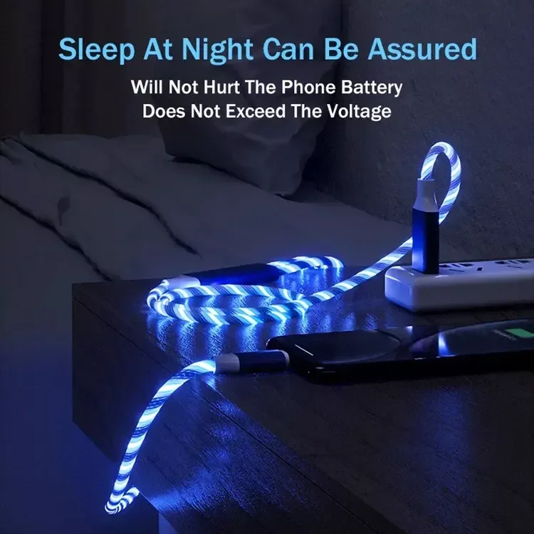 Colorful Light Cable Led Light Visible Glowing Fast Charging Type c Flow Glowing Streamer Data Cable for Samsung