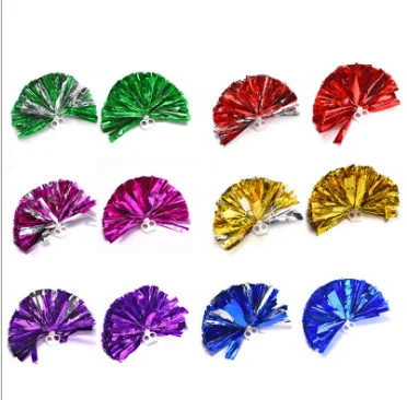 Pink Bright Metallic Cheerleader Pompoms Premium Cheering Squad Hand Flowers Cheerleading Pom Poms with Finger-Friendly Ring
