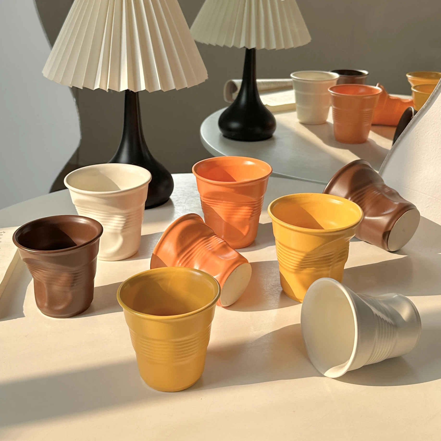 200ml 400ml Irregular Ceramic Coffee Cup Unique Wrinkle Ceramic Mug No Handle
