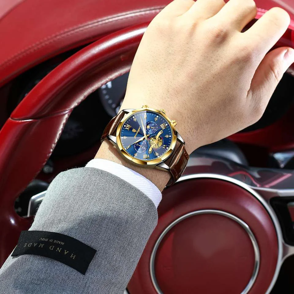 Poedagar 938 Wholesale Leather Strap Watch for Men Quartz Movement Waterproof Luminous C aperçu 2