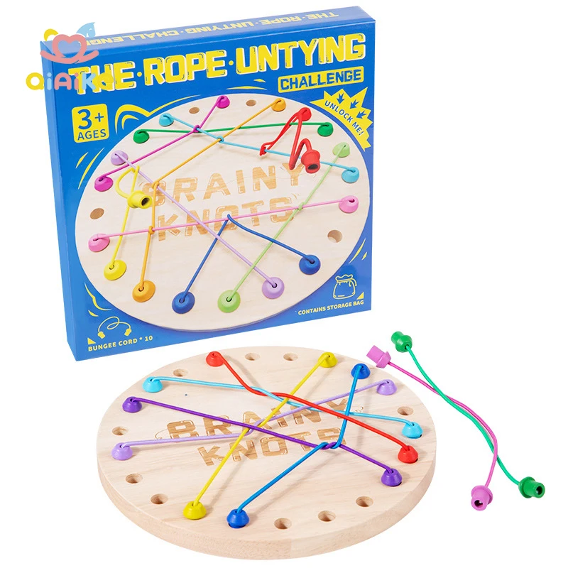 2025 New Brainy Knots Rope Untangling Table Logic Puzzle Board Game Age Range 5 to 7 Years for Kids and Adults Wood Material