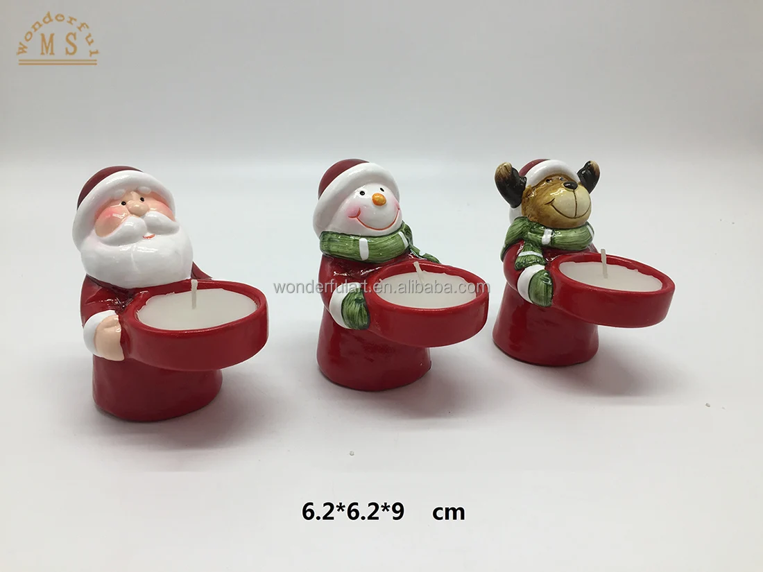 Xmas Santa Claus Ceramic Candle Holder Candle Container Desktop Snowman Candle Vessels Home Decoration Christmas Ornaments Gift