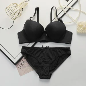 2022 Sexy Solid Bra Brief Black 2 Piece Top Shorts Set Underwear