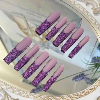 High grade 10pcs extra long purple press on nails tips nail salon professional products