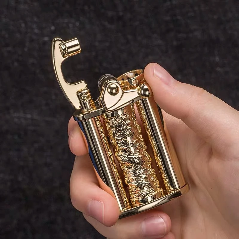 Rotating Dragon Column Rocker Kerosene Cigarette Lighter Metal Oil Lighter Stylish