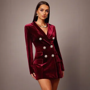 Lady High Quality Velvet Office Casual Suit Notched Long Sleeve Double-breasted Blazer Business Office Women Suits Jacket
