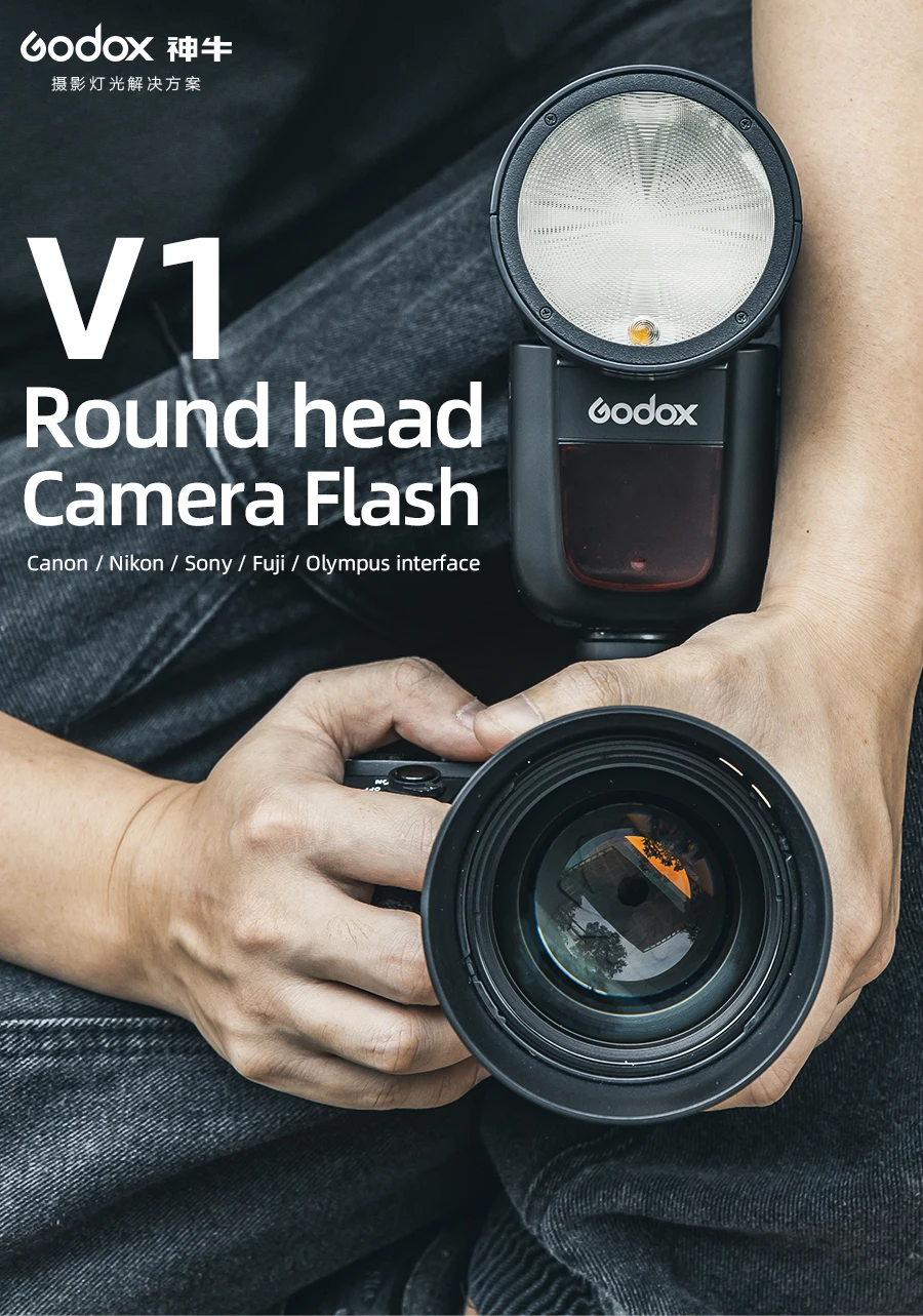 Godox V1-S Round Head Camera Flash for Sony Flash Speedlight Speedlite  Light 76Ws 2.4G 2600mAh 10 Levels LED Modeling Lamp 