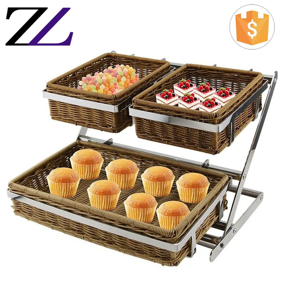 5 Star Fruit Buffetware Display Rectangle Rattan Stainless Steel Bracket Acrylic Window Metal Cake Stand Break Basket with Lid