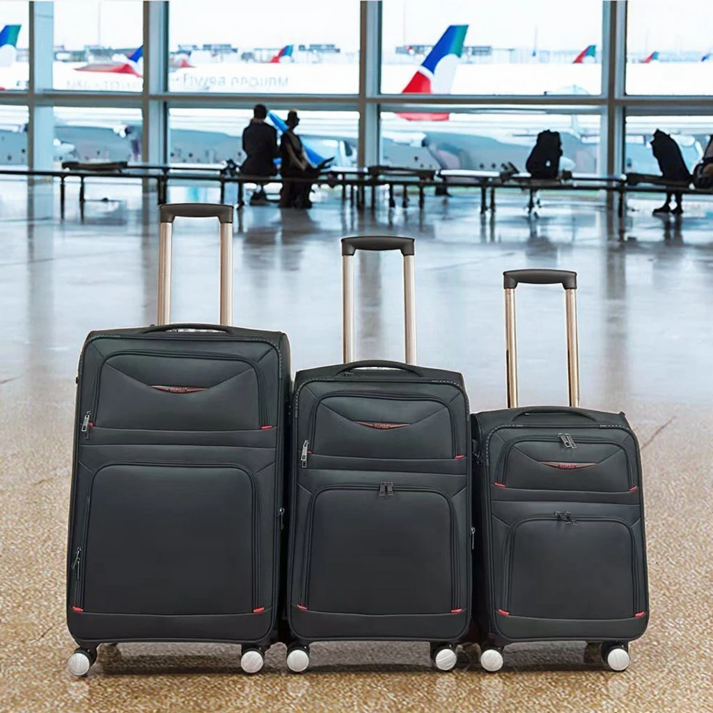 Hot Sale Modern Luxury Stock Fabric Carry-On Suitcases Set 3pcs Weightless Front Open Design Soft Stylish Durable Fashionable