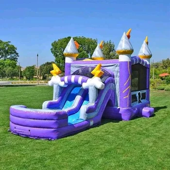 Hot sale Thunder Inflatable Bounce House Dual Lane Slide With An Attached Pool For Big Splash And Air Blower