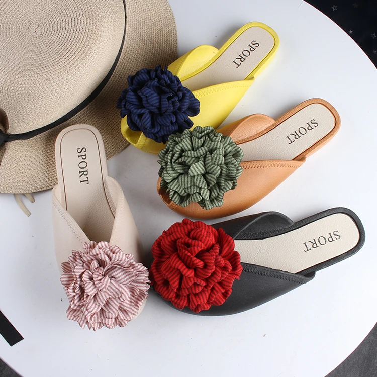 Wholesale Women's new casual simple shoes one word lazy pvc rubber bag fish mouth half drag flower women's slippers