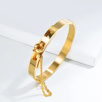 BAOYAN Women's Unique Belt Chain Love Cuff Gold Plated Stainless Steel bracelets & bangles Jewelry Women